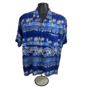 Pineapple Connection Mens Blue Hawaiian Shirt, L